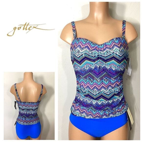 New. Profile by Gottex Blue tankini. 36/D-10/bottom. Retails $168